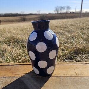 Polka Dot Ceramic Vase - Navy and White
